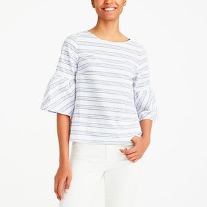 Blue Striped Cotton Bell Sleeve Tie Back Top